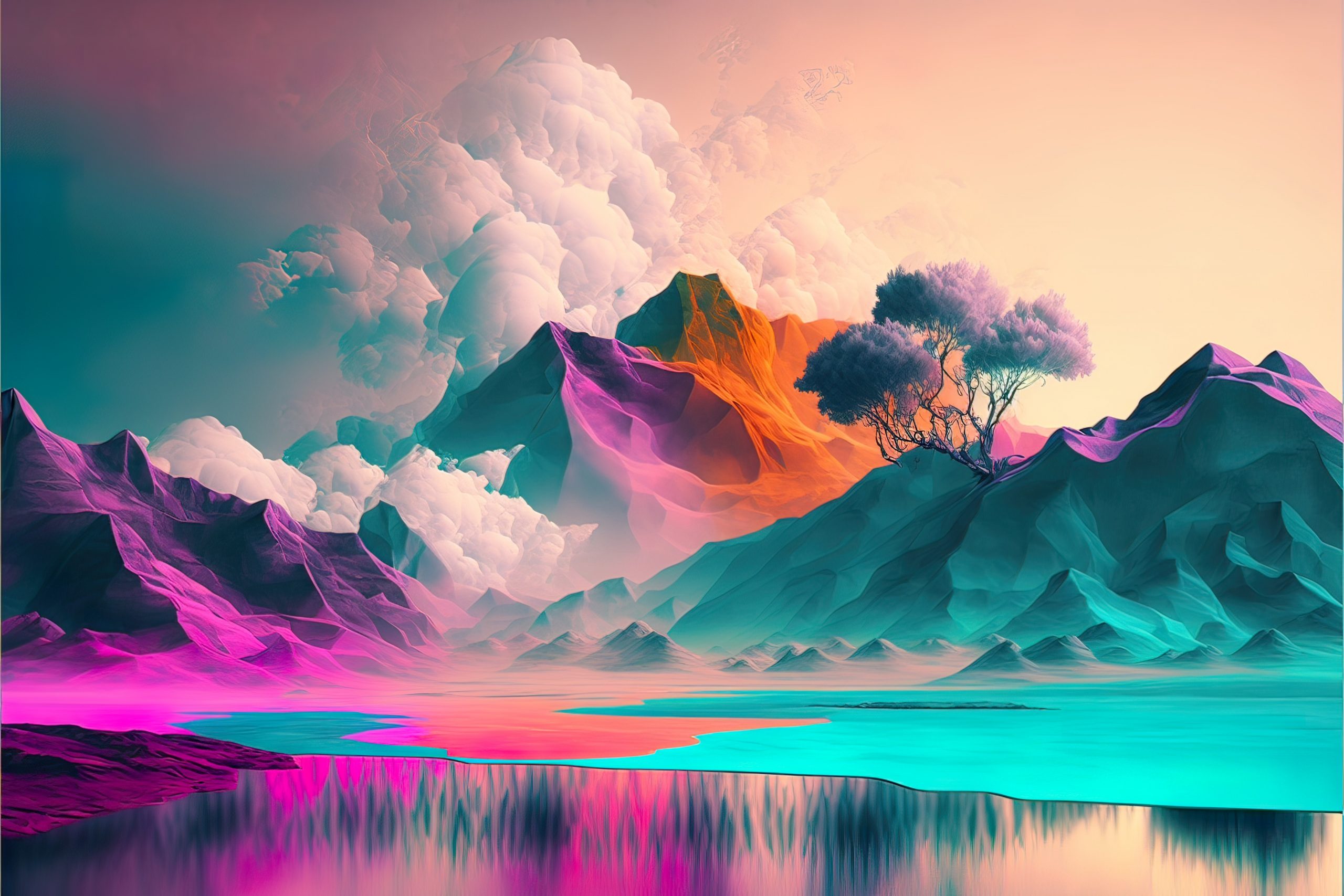 Abstract vivid colors landscape of desert mountains