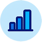 blue circle with upward trending bar chart icon